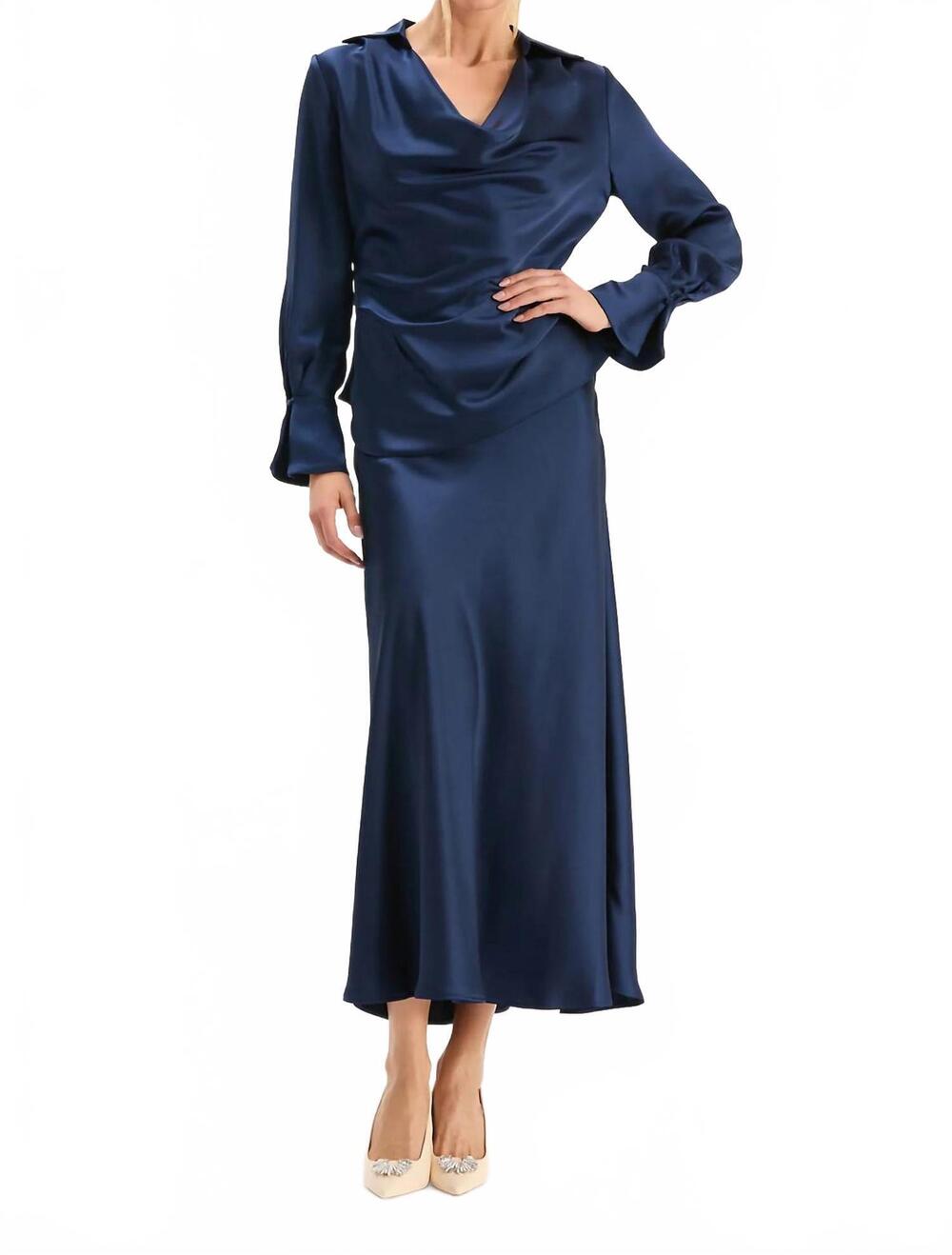 NEW TYLER BOE edie charmeuse skirt in mid navy